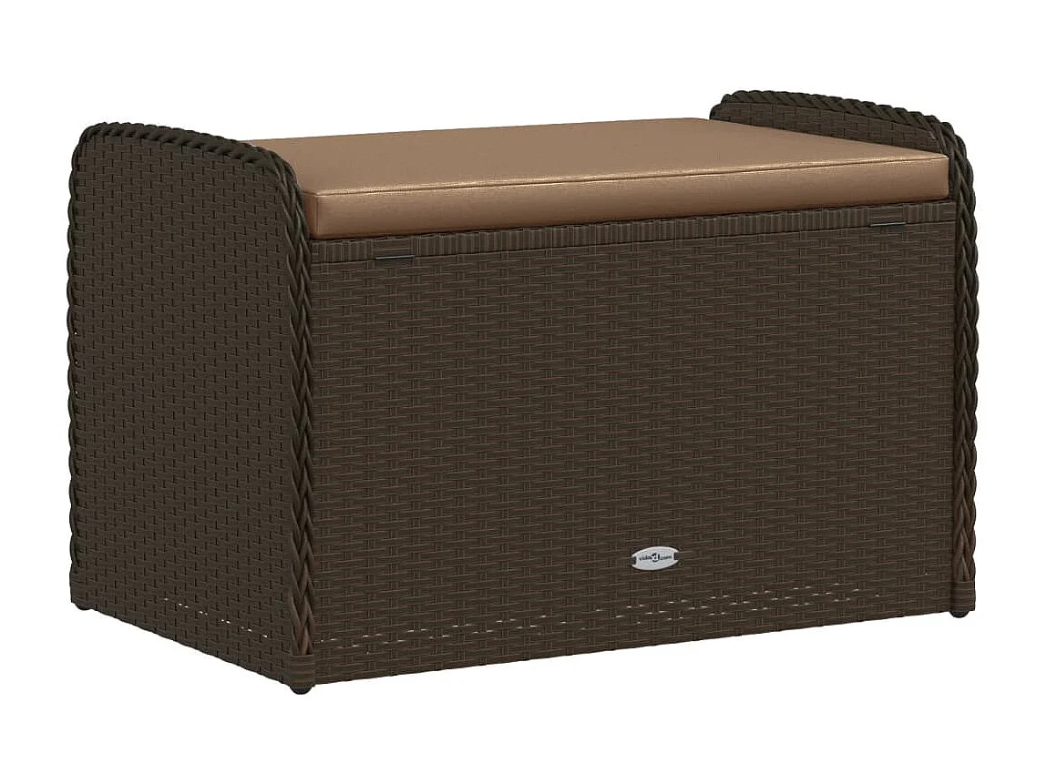 Opbergbankje met kussen 80x51x52 cm poly rattan bruin