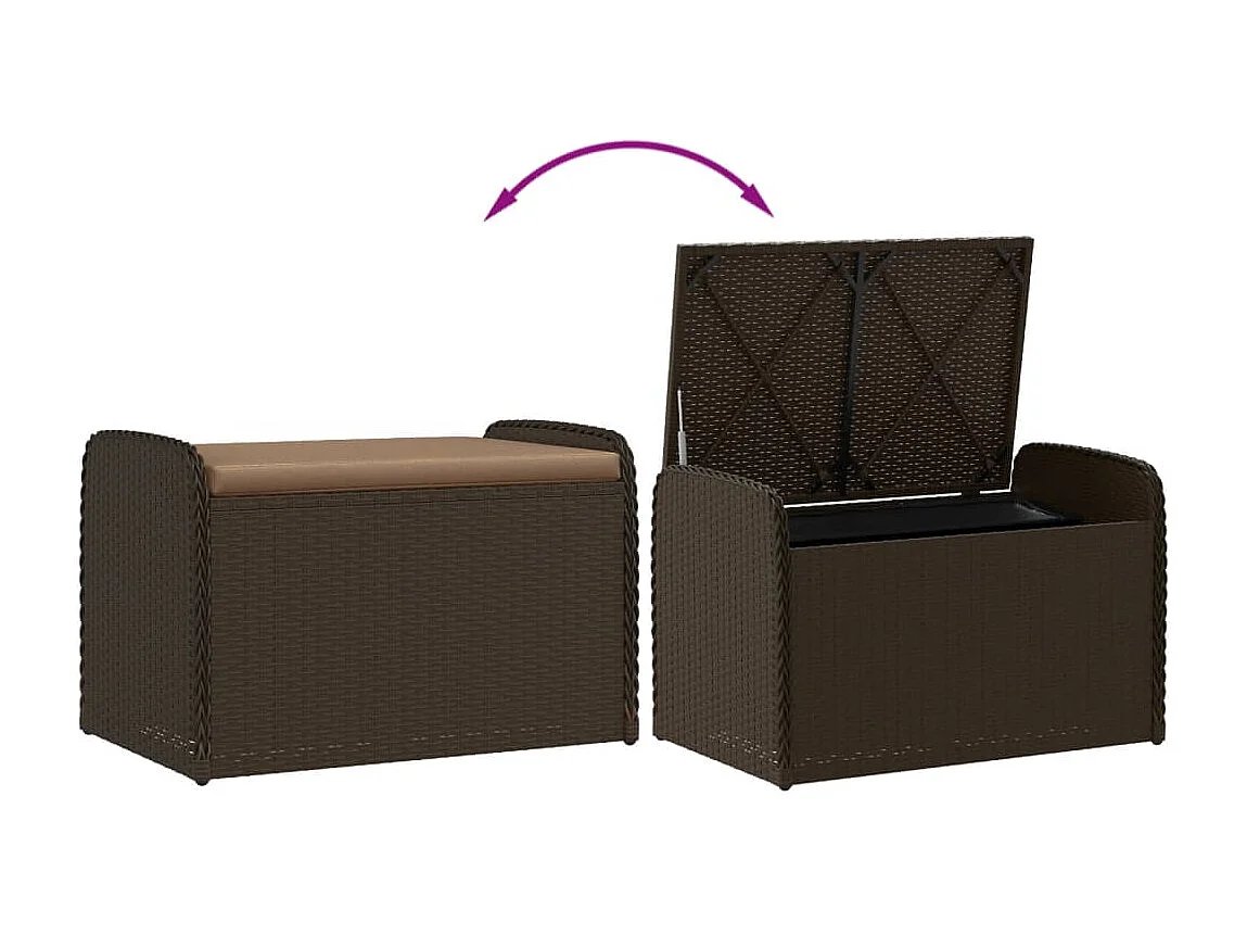 Opbergbankje met kussen 80x51x52 cm poly rattan bruin