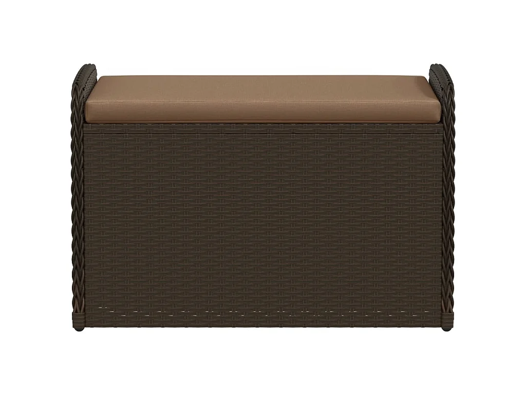 Banc de rangement et coussin marron 80x51x52 cm résine tressée