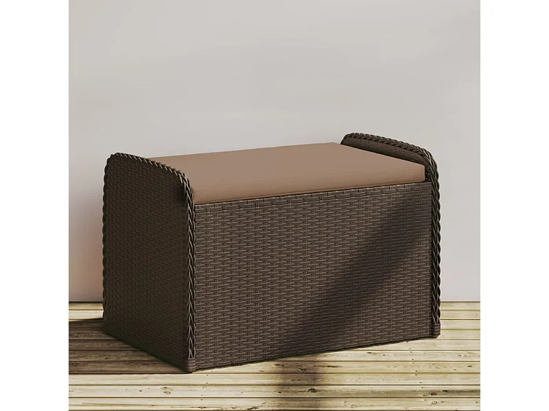 Sitzbank mit Stauraum & Kissen Braun 80x51x52 cm Poly Rattan