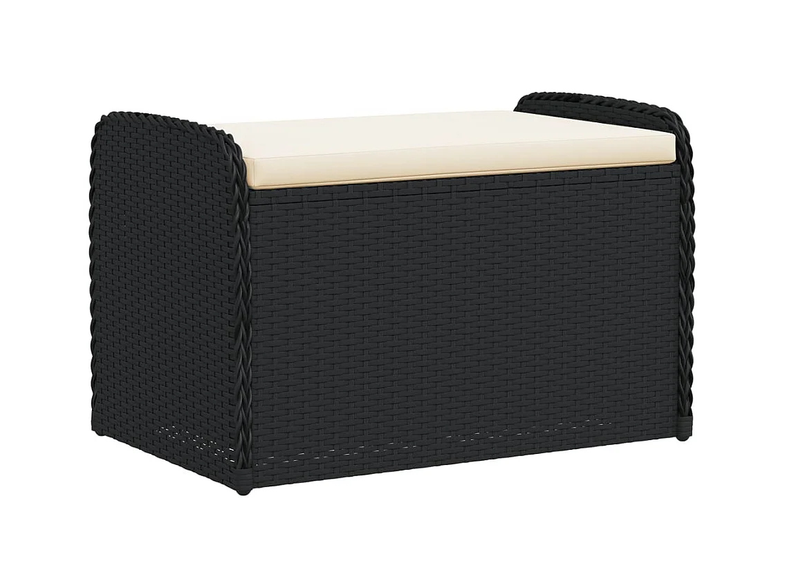 Cassapanca con Cuscino Nera 80x51x52 cm in Polyrattan