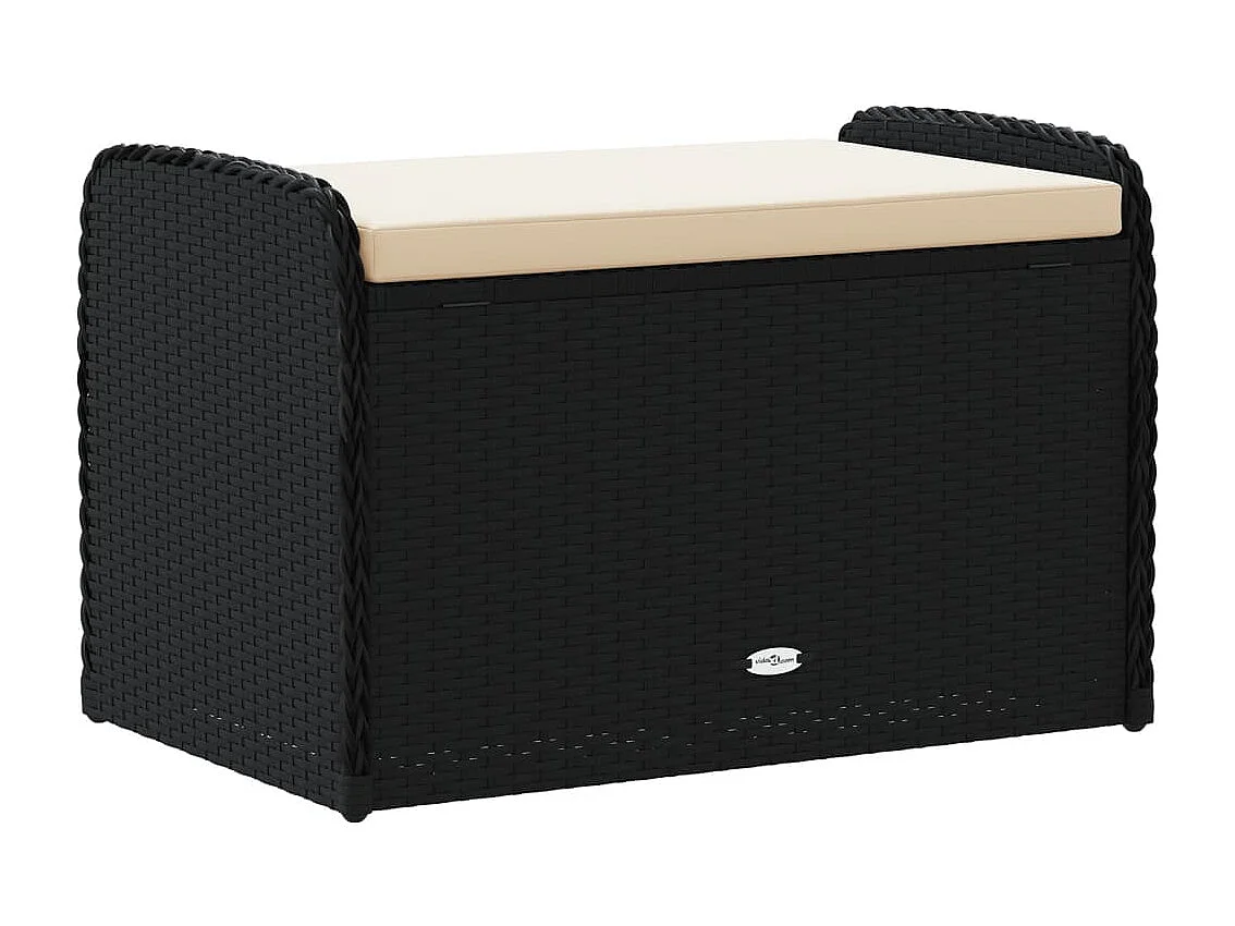 Banc de rangement avec coussin noir 80x51x52 cm résine tressée