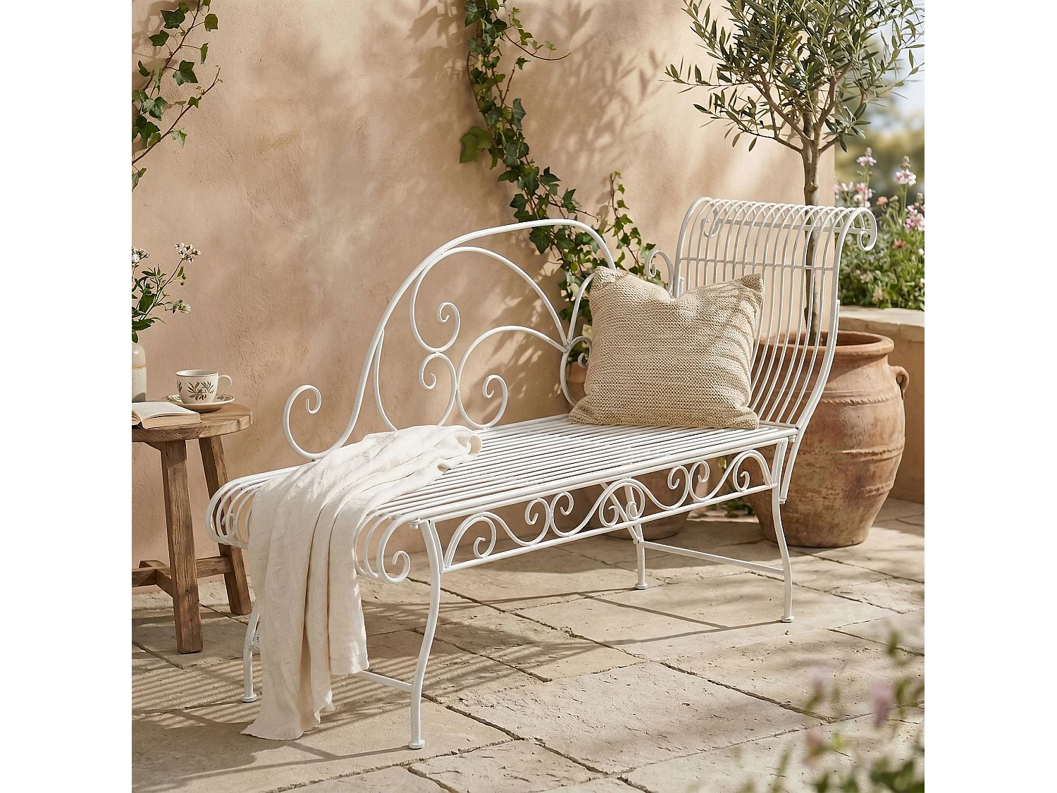 Chaise longue de jardin - Métal & Acier inoxydable - Blanc - Karma