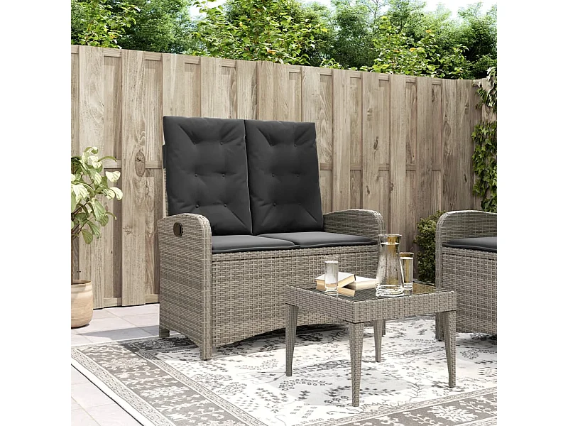 Gartenbank Verstellbar mit Kissen Grau Poly Rattan