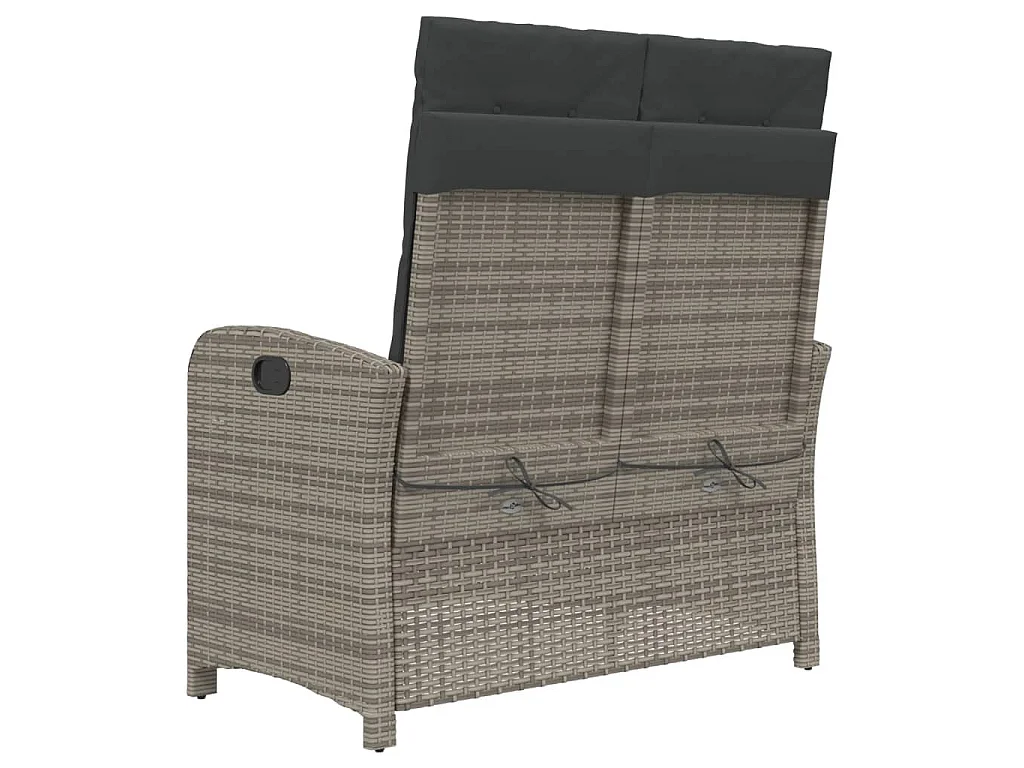 Banc inclinable de jardin avec coussins gris résine tressée