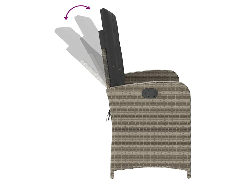 Banc inclinable de jardin avec coussins gris résine tressée