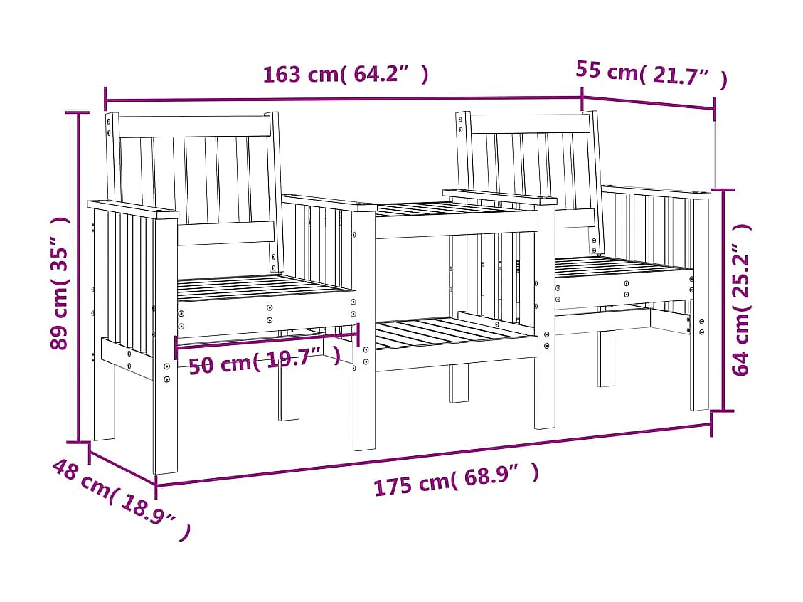 Tuinbank met tafel 2-zits massief grenenhout honingbruin