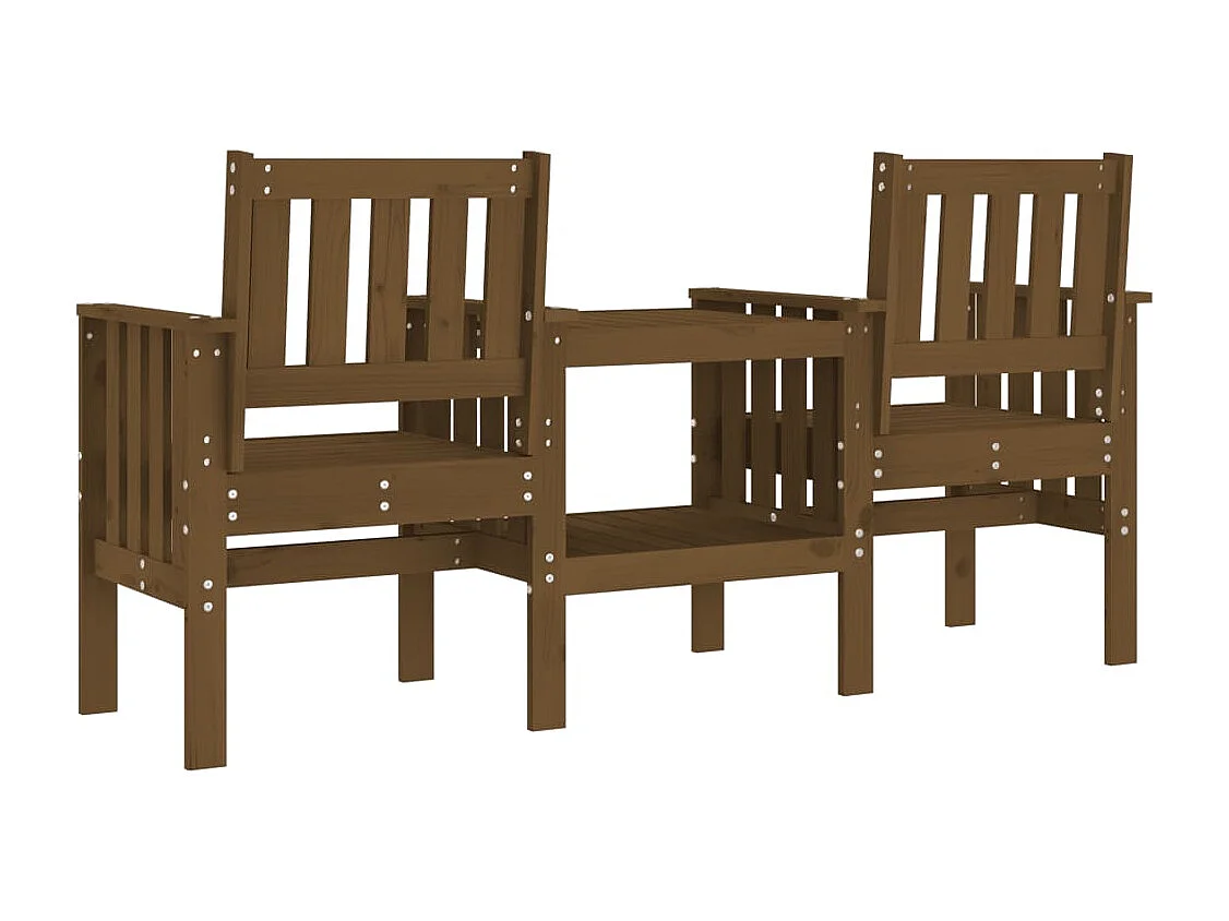 Banco de jardim 2 lugares com mesa pinho maciço castanho-mel