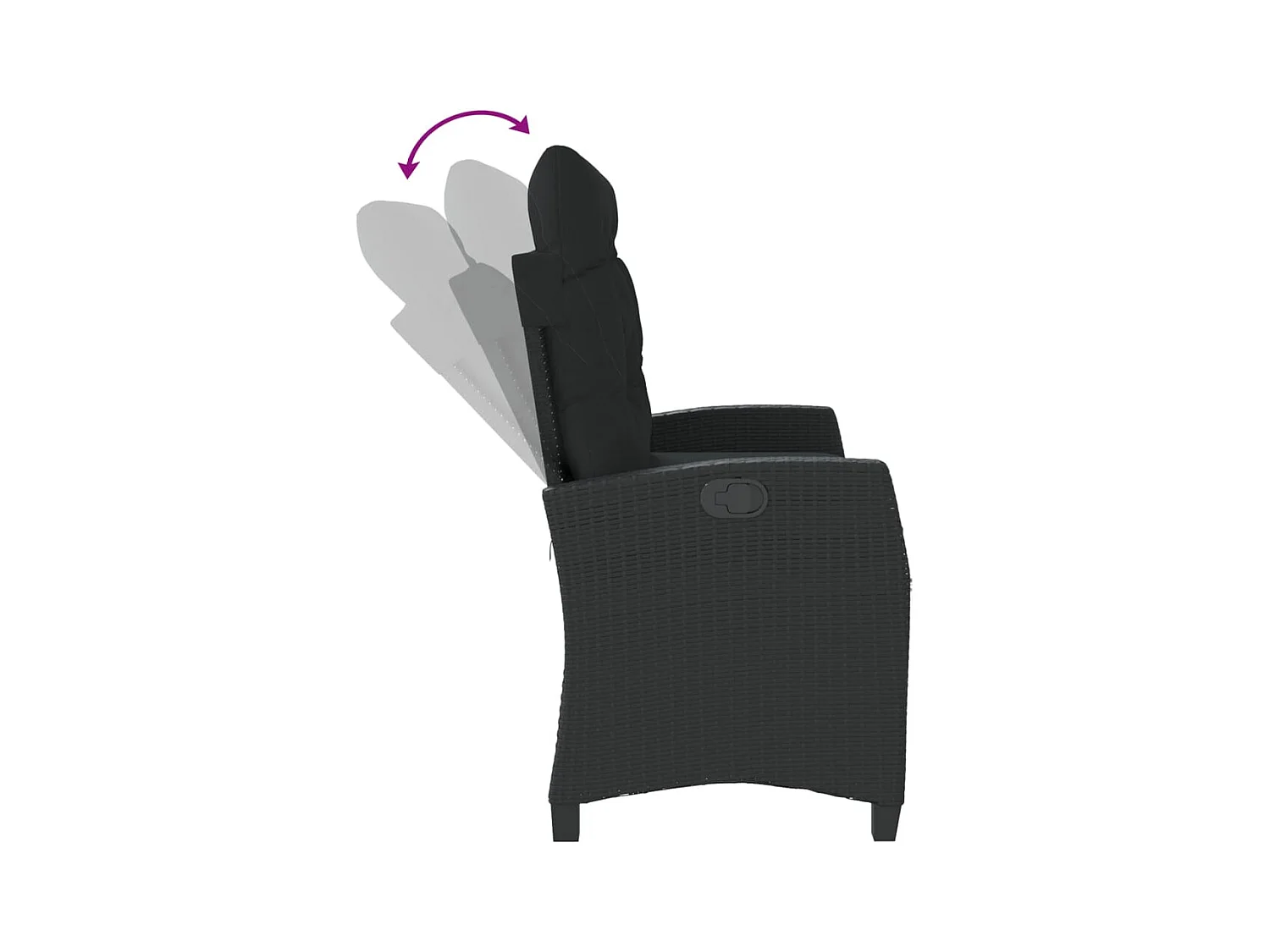Gartenbank Verstellbar mit Kissen Schwarz Poly Rattan