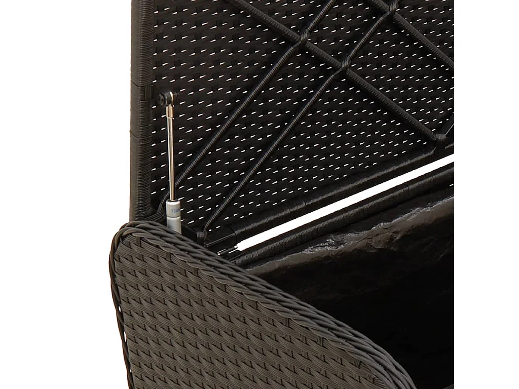 Banc de rangement avec coussin noir 115x51x52 cm résine tressée