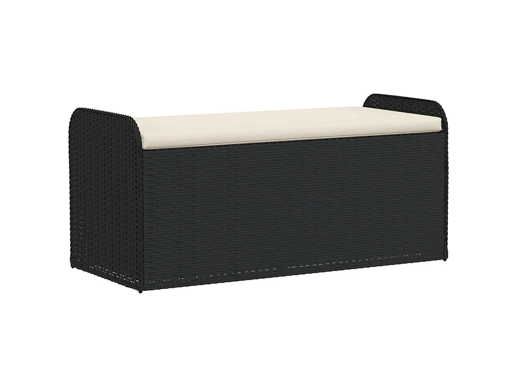 Banc de rangement avec coussin noir 115x51x52 cm résine tressée