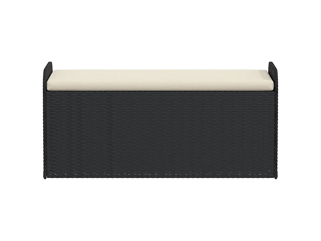 Banc de rangement avec coussin noir 115x51x52 cm résine tressée