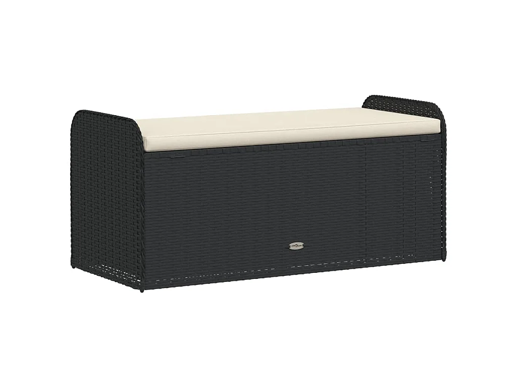 Banc de rangement avec coussin noir 115x51x52 cm résine tressée