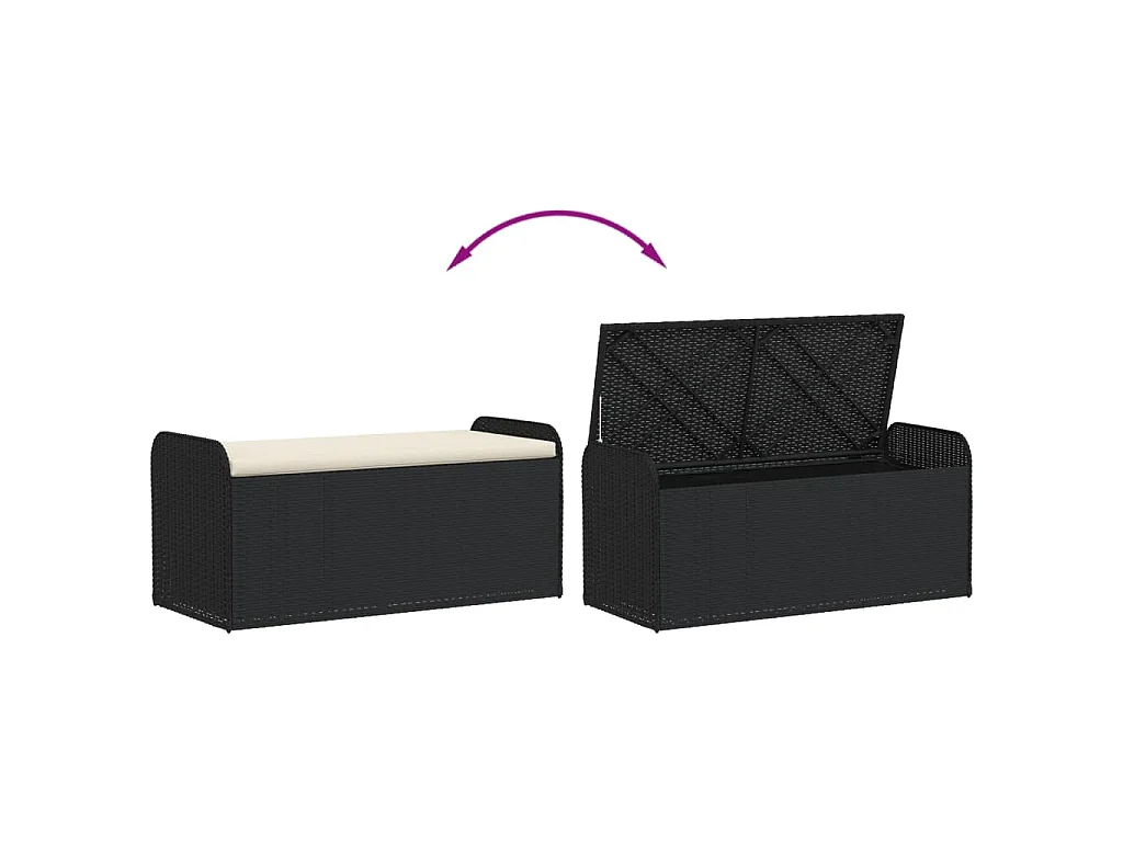 Banc de rangement avec coussin noir 115x51x52 cm résine tressée