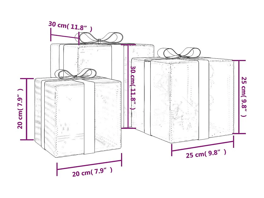 Boîtes de Noël lumineuses 3 pcs 64 LED blanc chaud