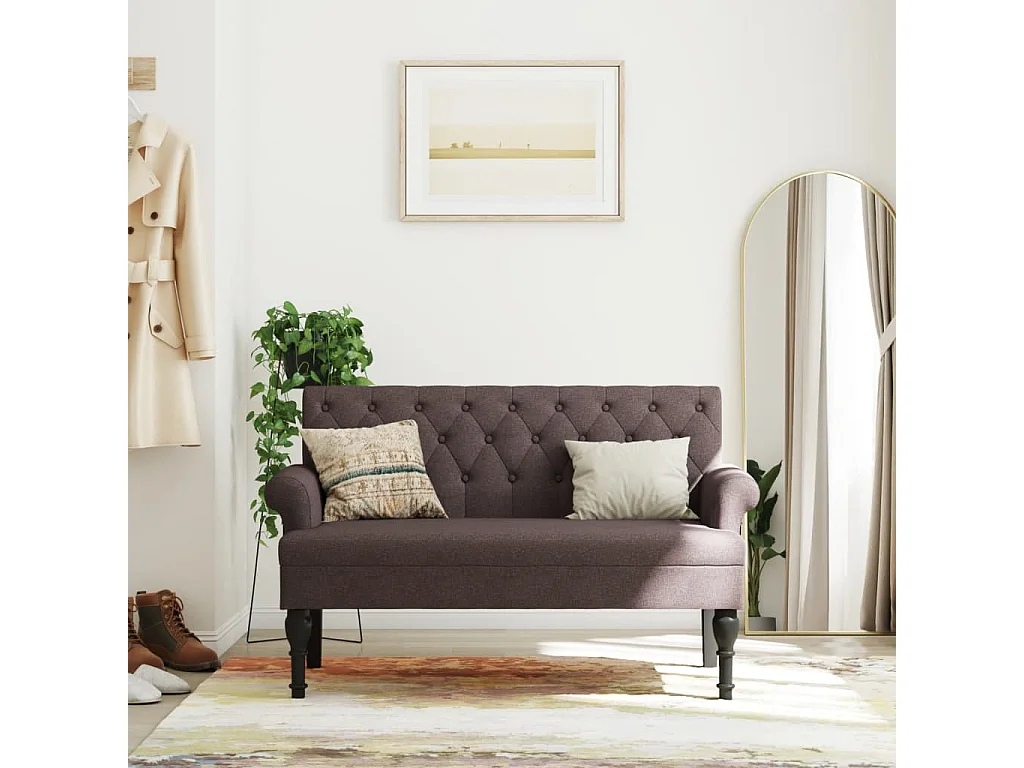 Banc avec dossier marron foncé 120x62x75,5 cm tissu