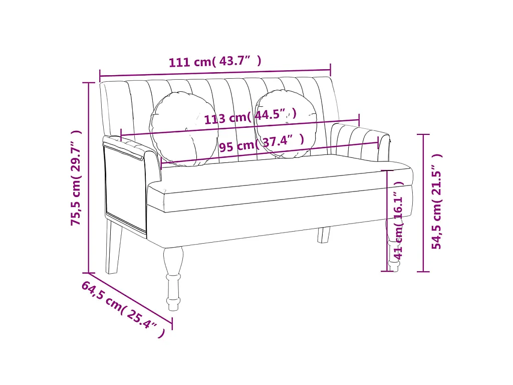 Banc avec coussins bleu 113x64,5x75,5 cm tissu