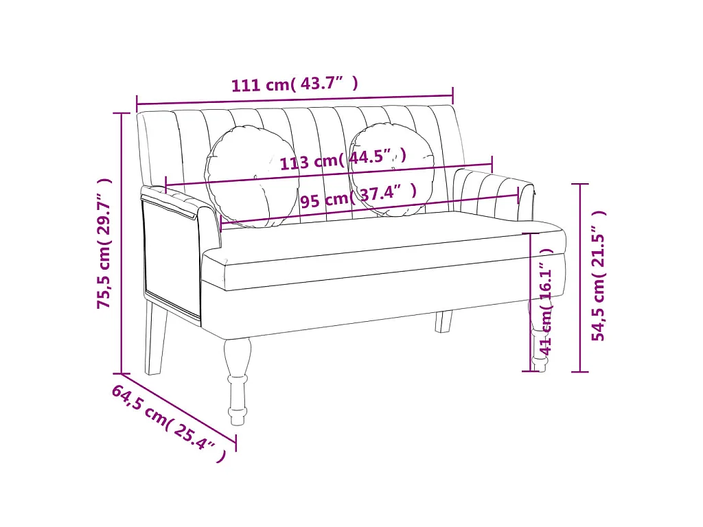 Bankje met kussens 113x64,5x75,5 cm kunstsuèdeleer bruin