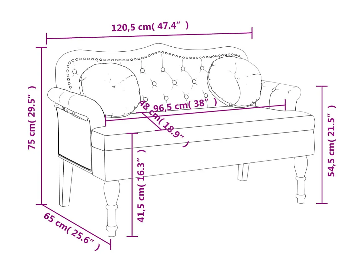Banc avec coussins rose 120,5x65x75 cm velours
