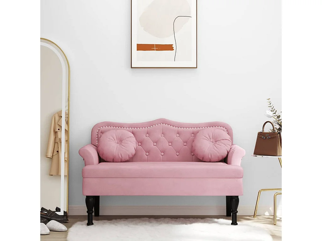 Banc avec coussins rose 120,5x65x75 cm velours
