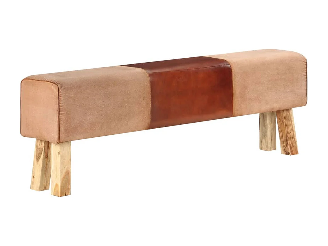 Banc saut de cheval 160 cm Marron Cuir véritable et bois acacia