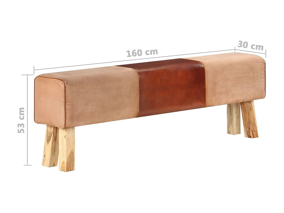 Banc saut de cheval 160 cm Marron Cuir véritable et bois acacia