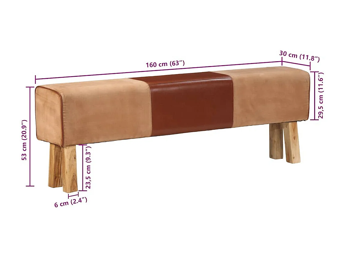 Banc saut de cheval 160 cm Marron Cuir véritable et bois acacia