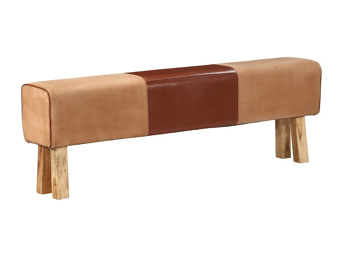 Banc saut de cheval 160 cm Marron Cuir véritable et bois acacia