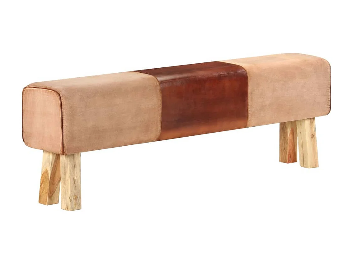 Banc saut de cheval 160 cm Marron Cuir véritable et bois acacia