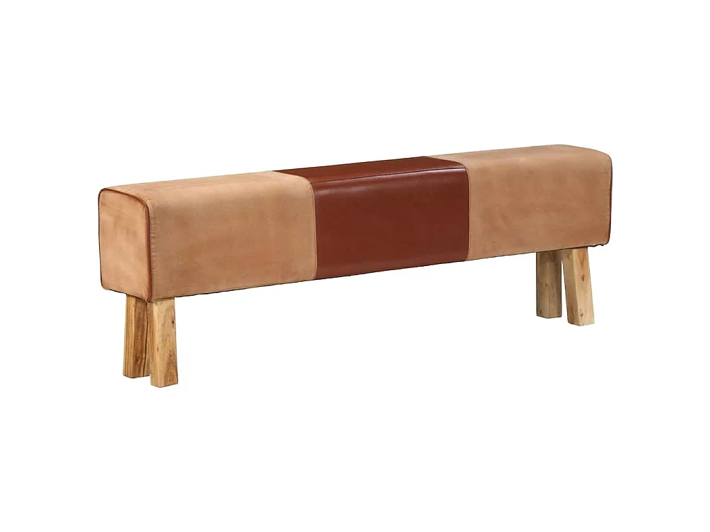 Banc saut de cheval 160 cm Marron Cuir véritable et bois acacia