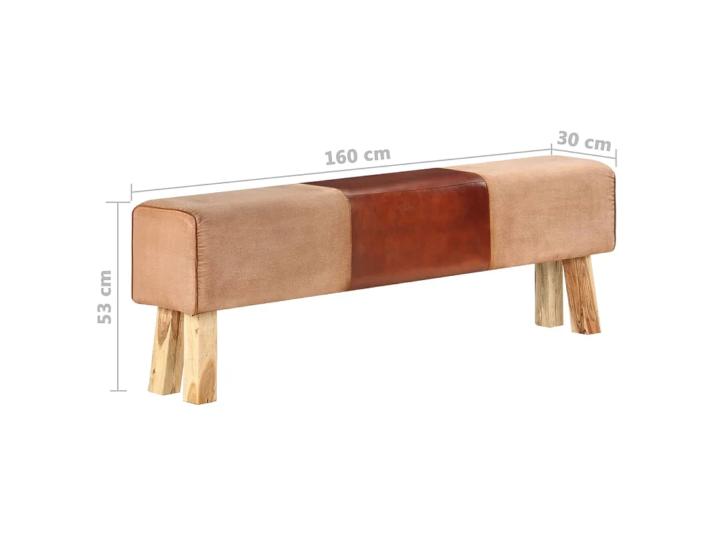 Banc saut de cheval 160 cm Marron Cuir véritable et bois acacia