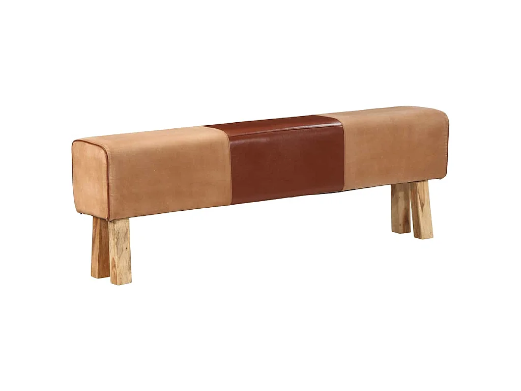 Banc saut de cheval 160 cm Marron Cuir véritable et bois acacia