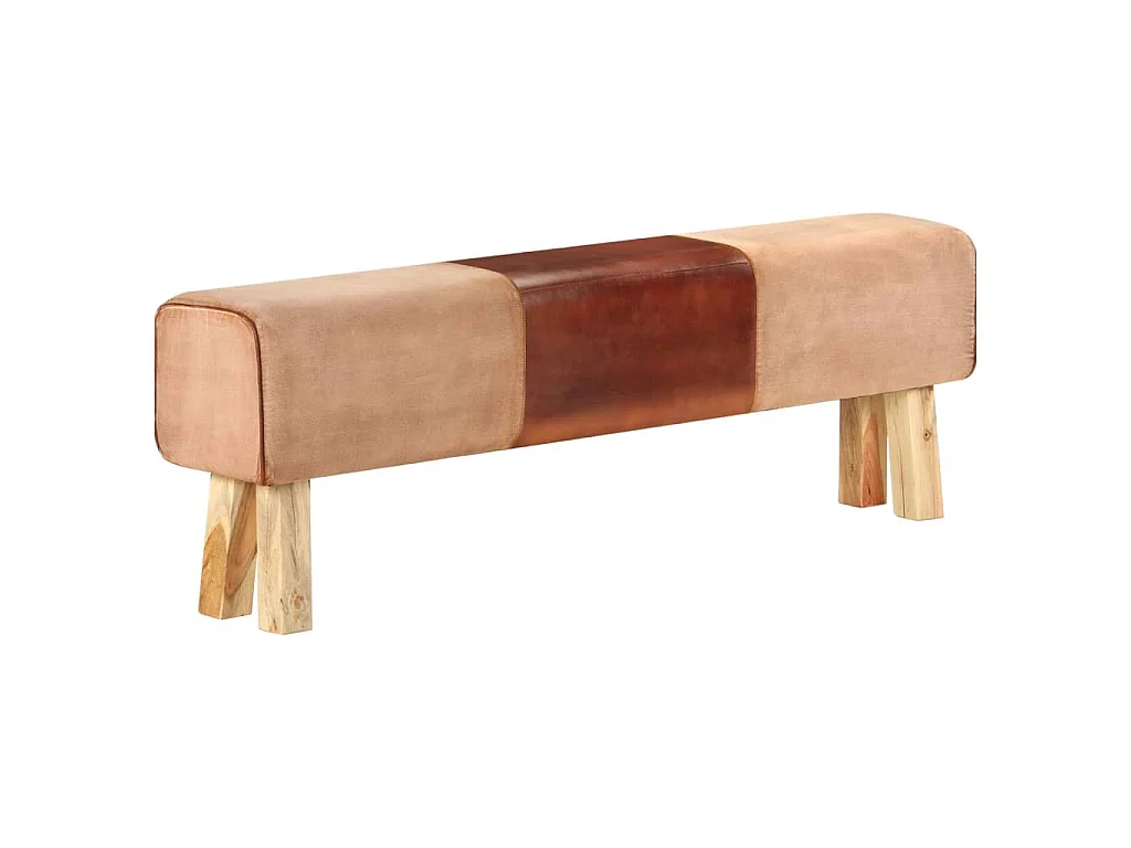 Banc saut de cheval 160 cm Marron Cuir véritable et bois acacia