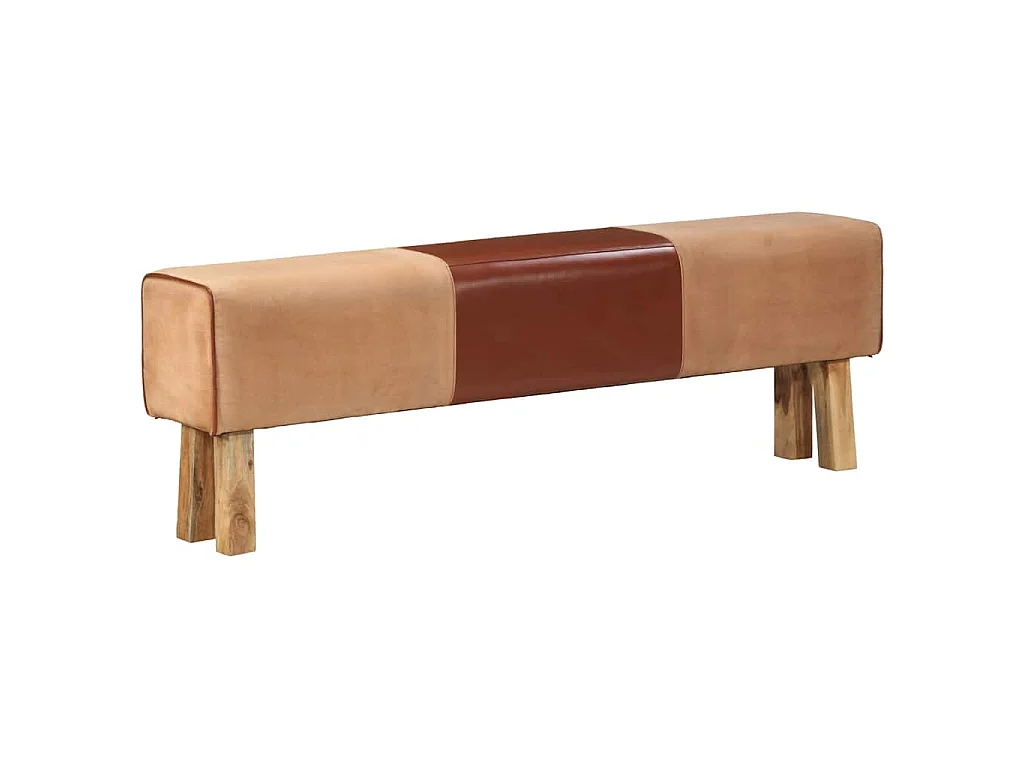 Banc saut de cheval 160 cm Marron Cuir véritable et bois acacia