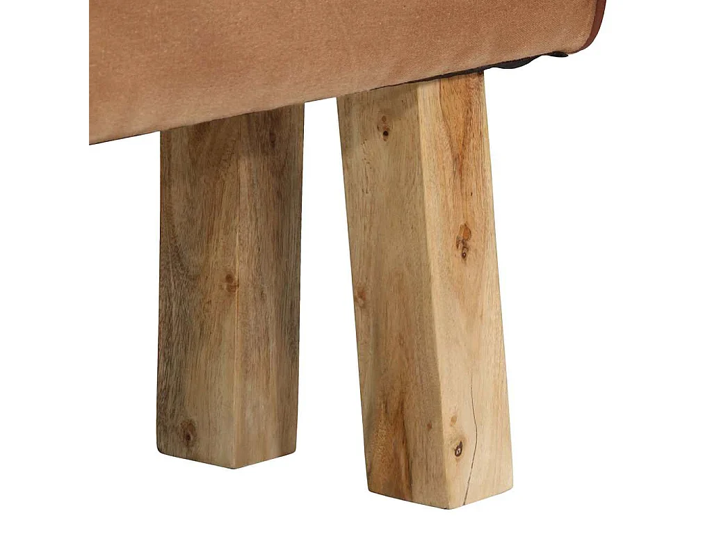 Banc saut de cheval 160 cm Marron Cuir véritable et bois acacia