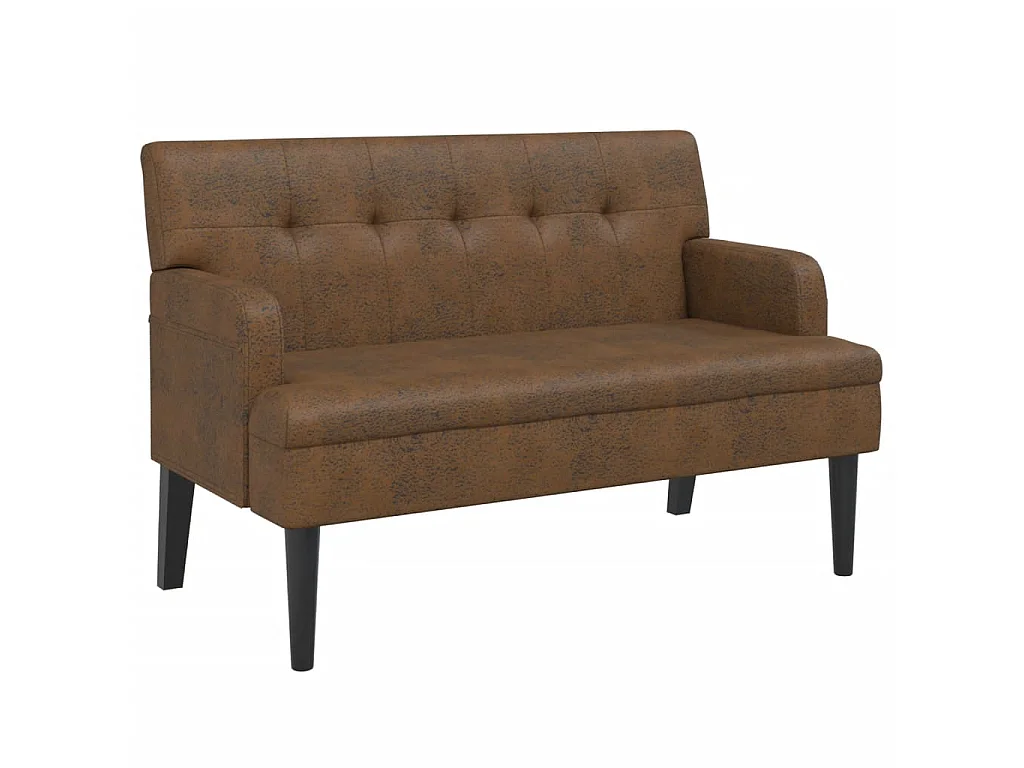 Banco con respaldo ante sintético marrón 112x65,5x75 cm