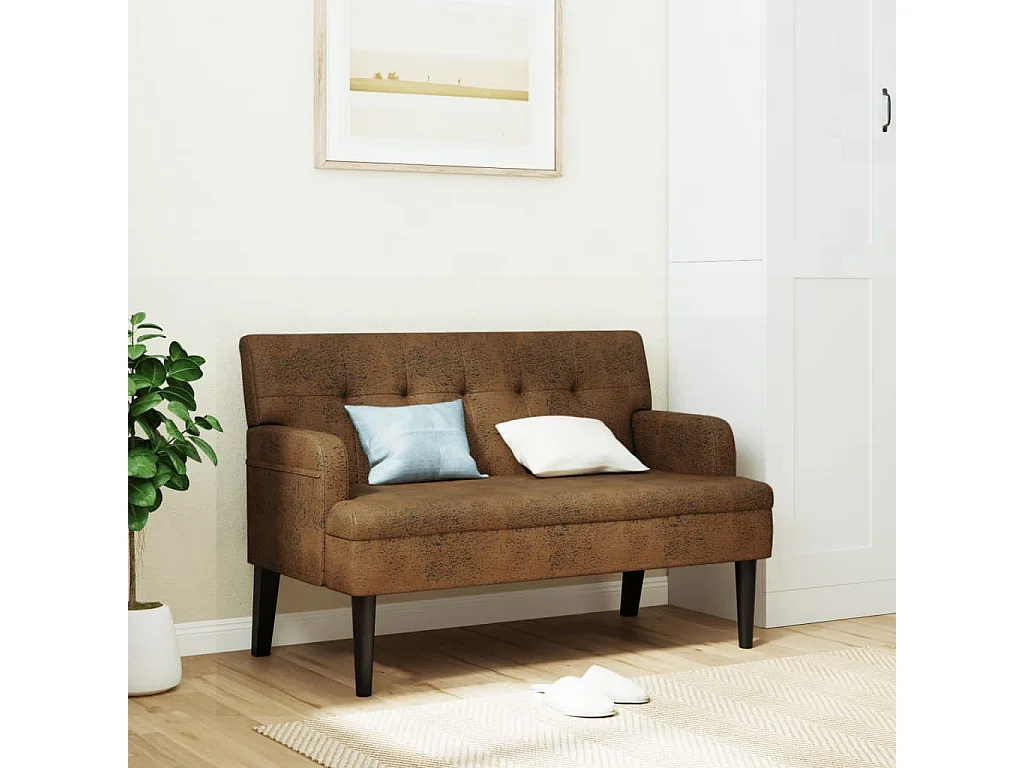 Banco con respaldo ante sintético marrón 112x65,5x75 cm