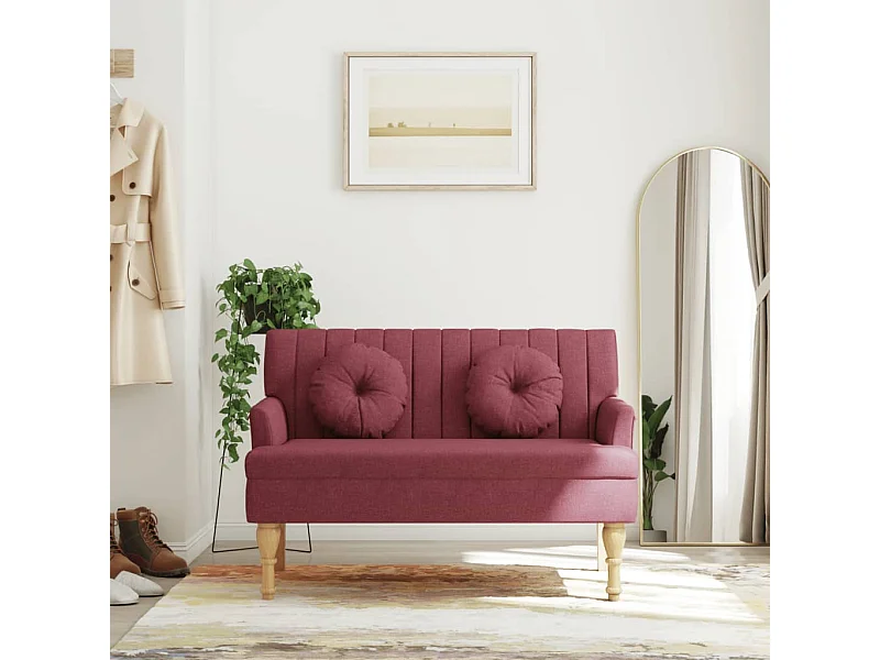 Bankje met kussens 113x64,5x75,5 cm stof wijnrood