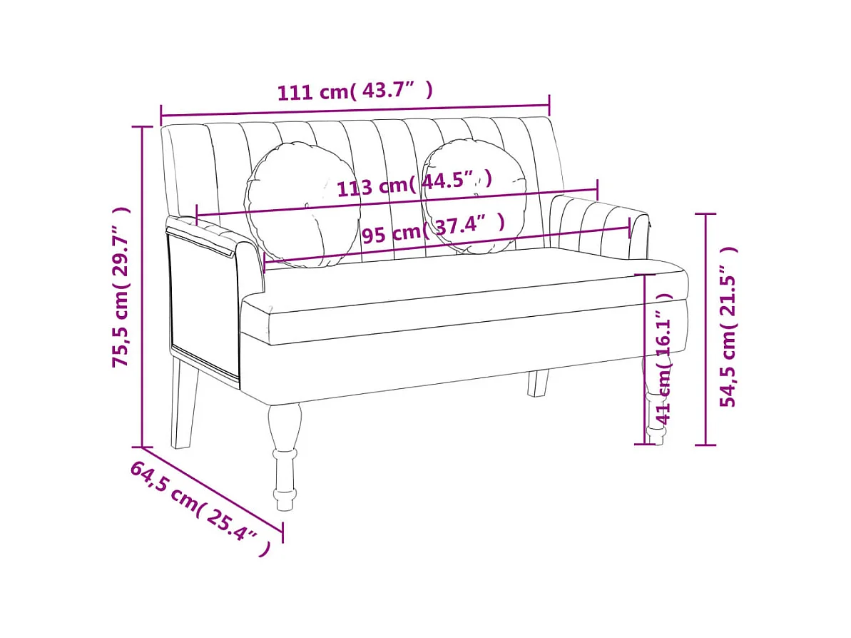 Banc avec coussins rouge bordeaux 113x64,5x75,5 cm tissu