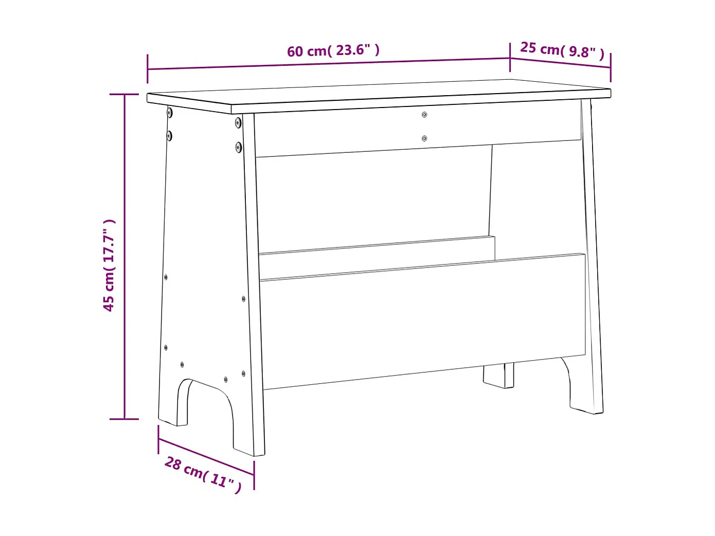 Halbankje 60x28x45 cm massief grenenhout wasbruin