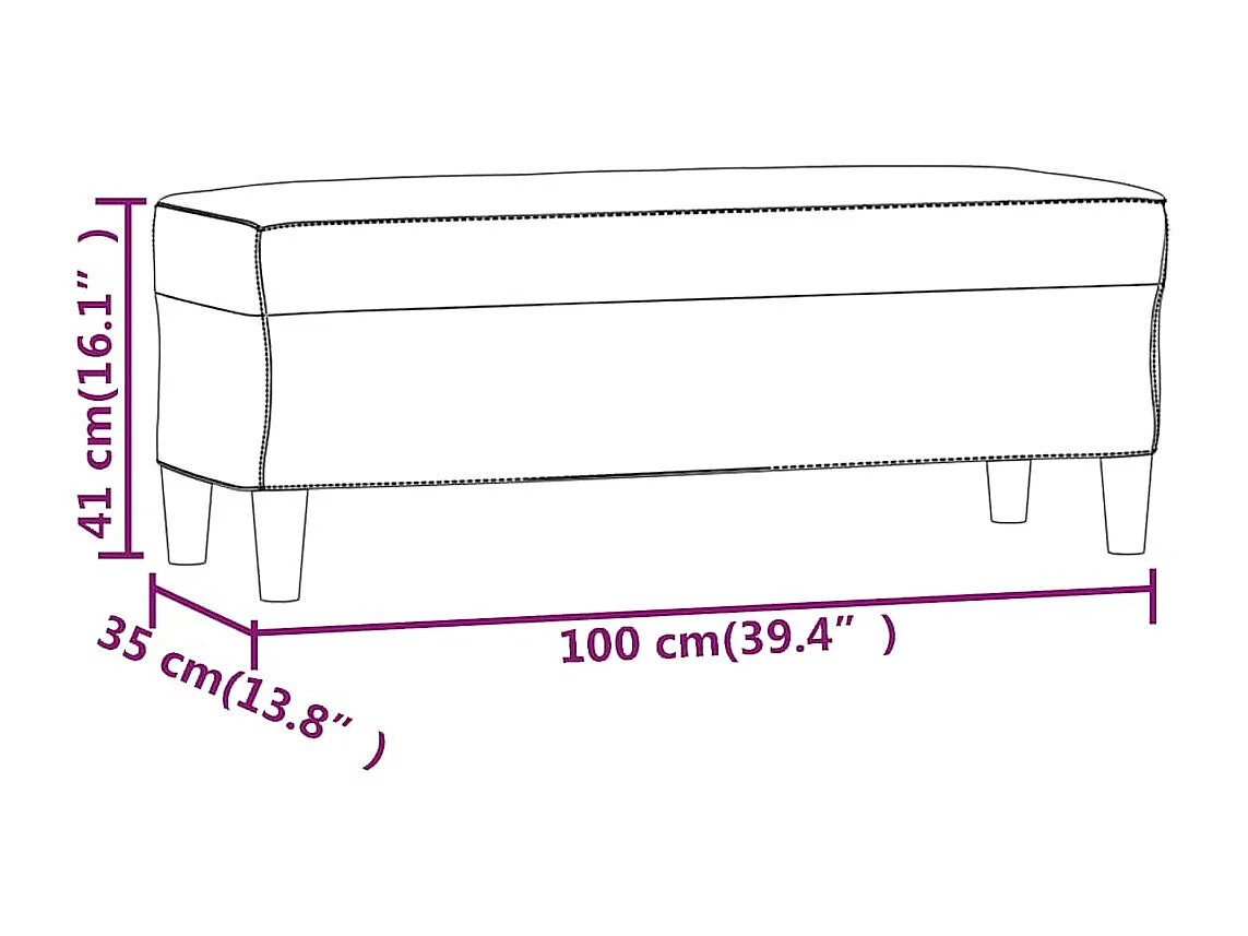 Bankje 100x35x41 cm fluweel wijnrood