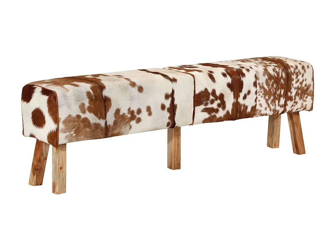 Banc marron et blanc 160x28x50 cm cuir de chèvre véritable