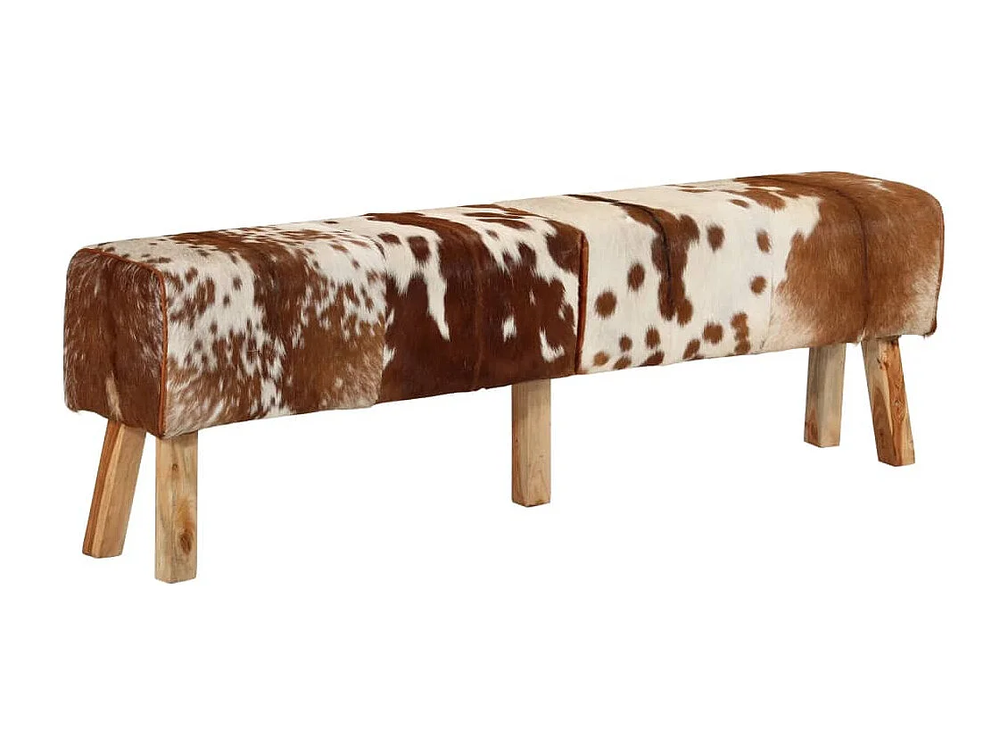 Banc marron et blanc 160x28x50 cm cuir de chèvre véritable