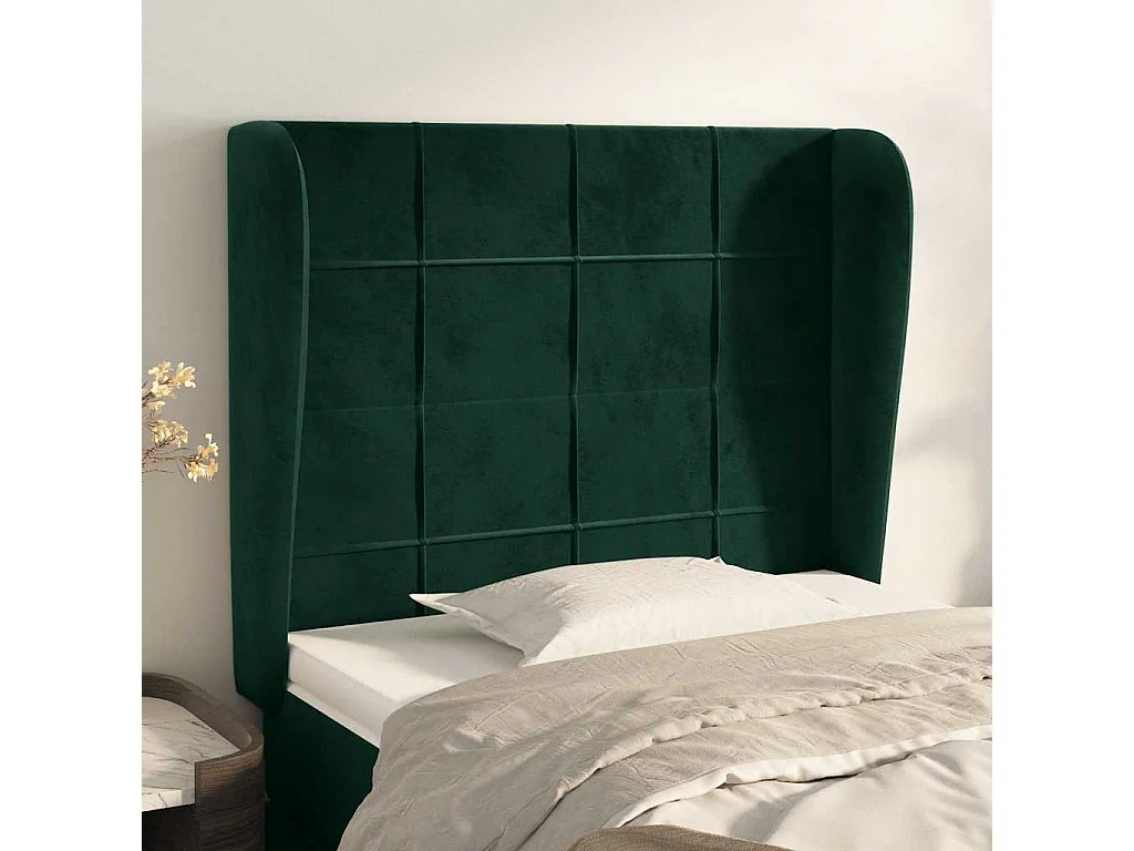 Tête de lit avec oreilles Vert foncé 93x23x118/128 cm Velours