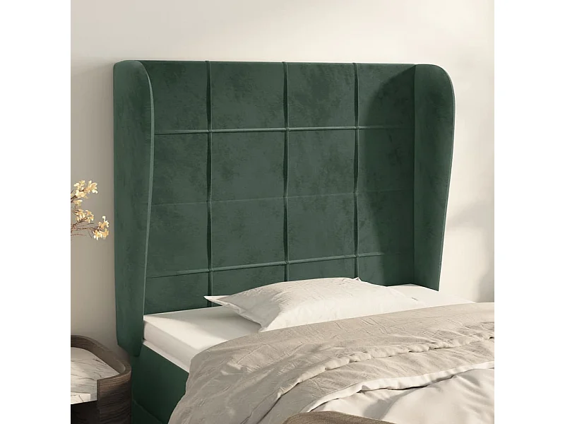 Cabeceira cama c/ abas veludo 93x23x118/128 cm verde-escuro