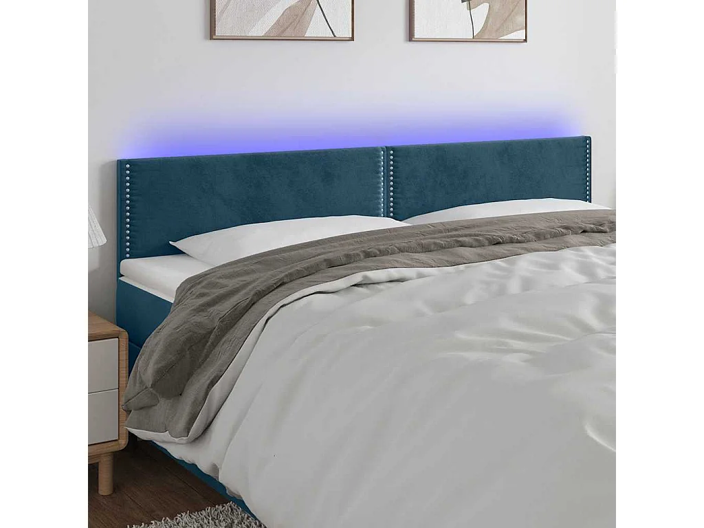 Hoofdbord LED 160x5x78/88 cm fluweel donkerblauw