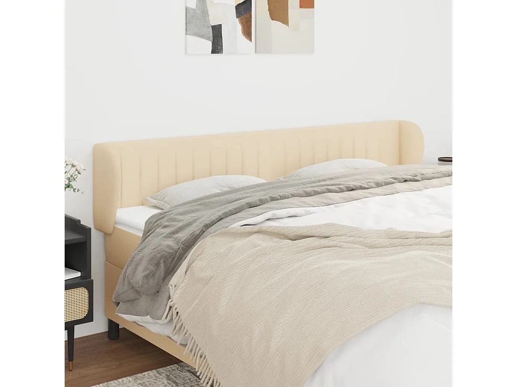 Hoofdbord met randen 163x23x78/88 cm stof crèmekleurig