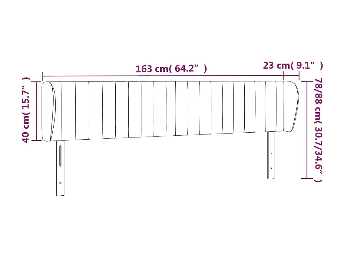 Hoofdbord met randen 163x23x78/88 cm stof crèmekleurig