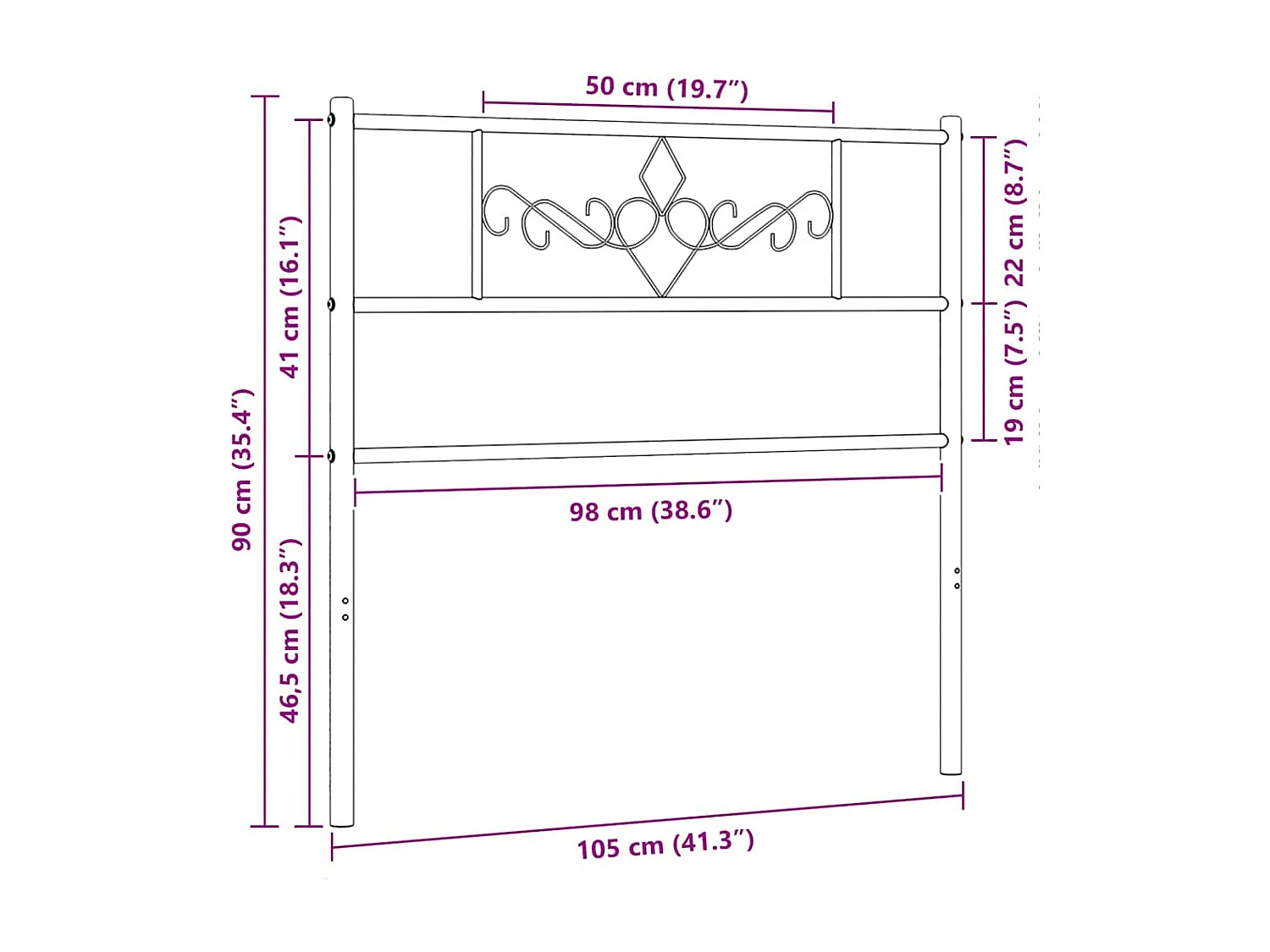 Vervangend hoofdbord 100 cm metaal wit