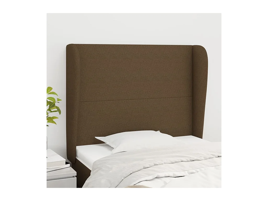 Tête de lit avec oreilles Marron foncé 93x23x118/128 cm Tissu